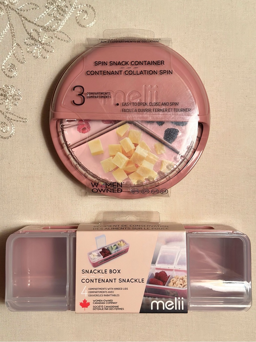 Melii Spin Snack Container & Snackle Box Combo Set Berry Color